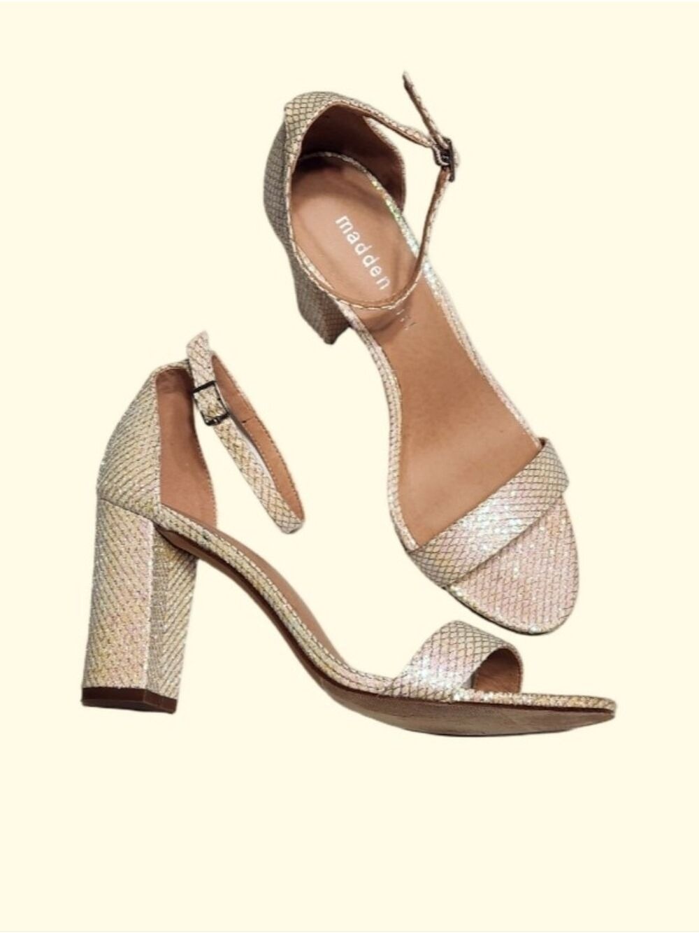 Madden Girl Gold Beella Ankle Strap Block Heel Sandals Size 9